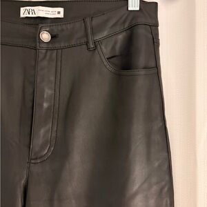Zara Jet Black Faux Leather Straight Leg Pants